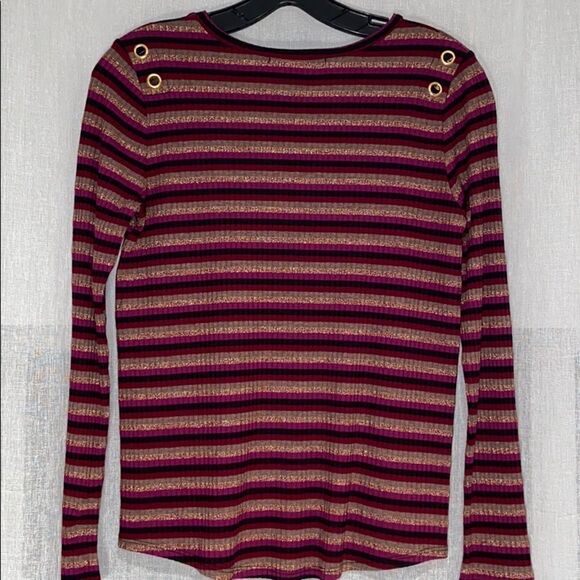 New Generation Love Gilly Striped Metallic Long-Sleeve Top Eyelet Details XS - Picture 8 of 15